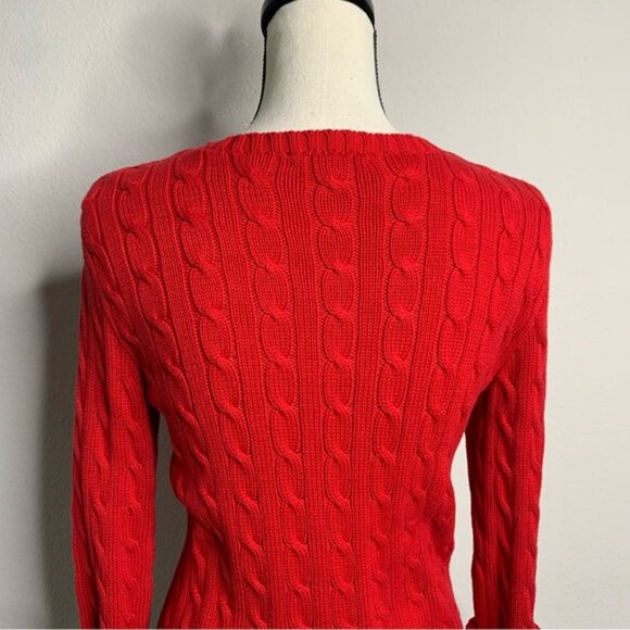 Ralph Lauren Red Iconic Cable Crewneck Sweater - Picture 11 of 14
